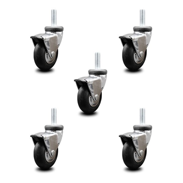 Service Caster 3 Inch Hooded Neoprene Rubber 1/2 Inch Threaded Stem Casters with Brakes SCC, 5PK SCC-TS03S310-NPRB-BC-B-121315-5 - main